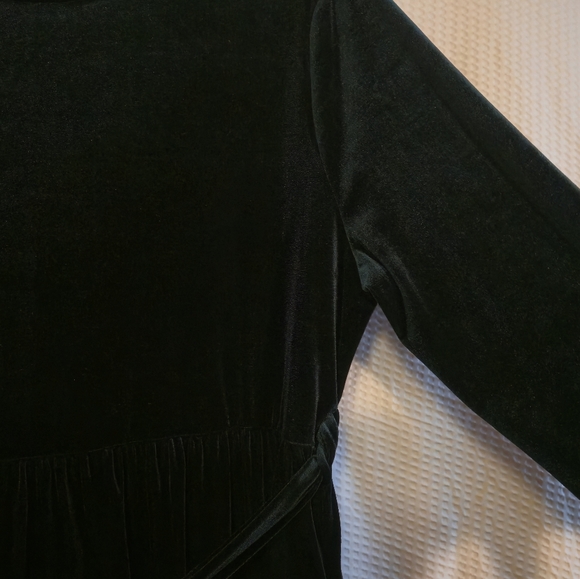 Zattcas Elegant Velvet Velour Dark GREEN Long Sleeve Maxi Dress Belt Pockets XXL - Picture 2 of 5